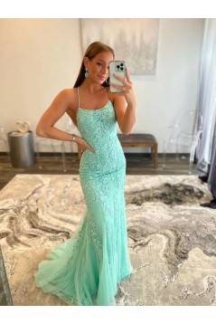 Elegant Long Spaghetti Straps Lace Prom Dresses Formal Evening Gowns 901839