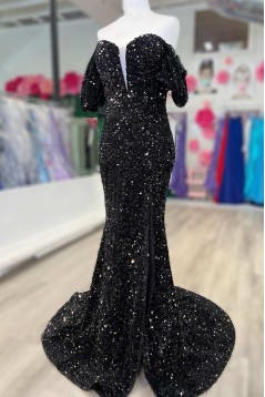 Long Blue Off the Shoulder Sequins Prom Dresses Formal Evening Gowns 901841