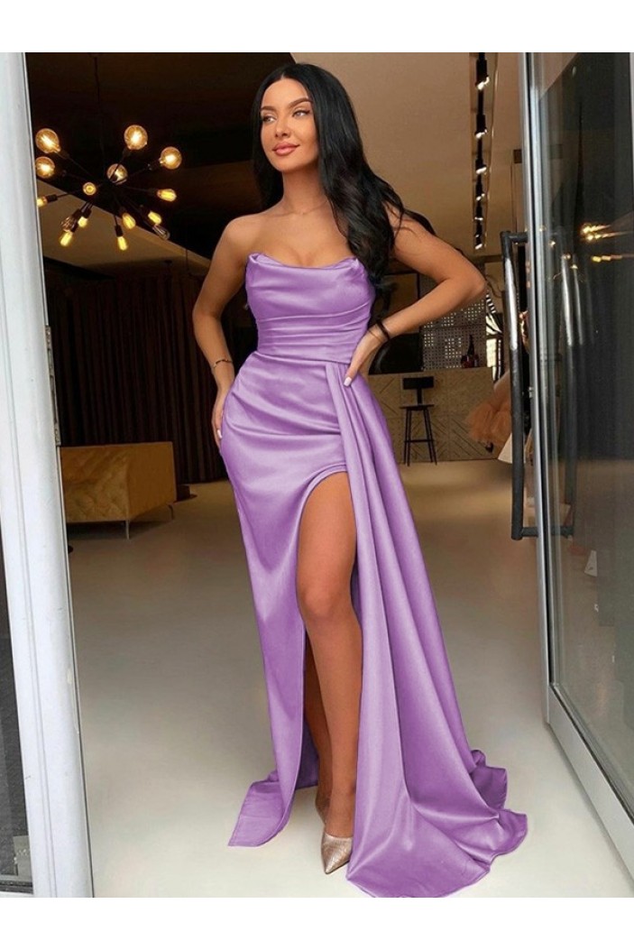 Long Simple Lilac High Slit Prom Dresses Formal Evening Gowns 901851