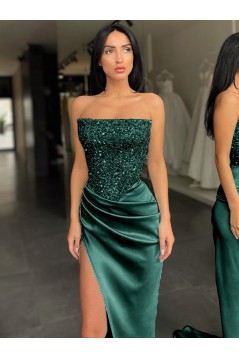 Sheath/Column Sequin Straples Sleeveless Sweep Train Long Prom Dresses Formal Evening Gowns 901862