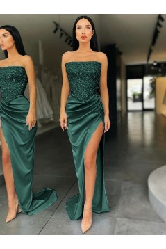 Sheath/Column Sequin Straples Sleeveless Sweep Train Long Prom Dresses Formal Evening Gowns 901862