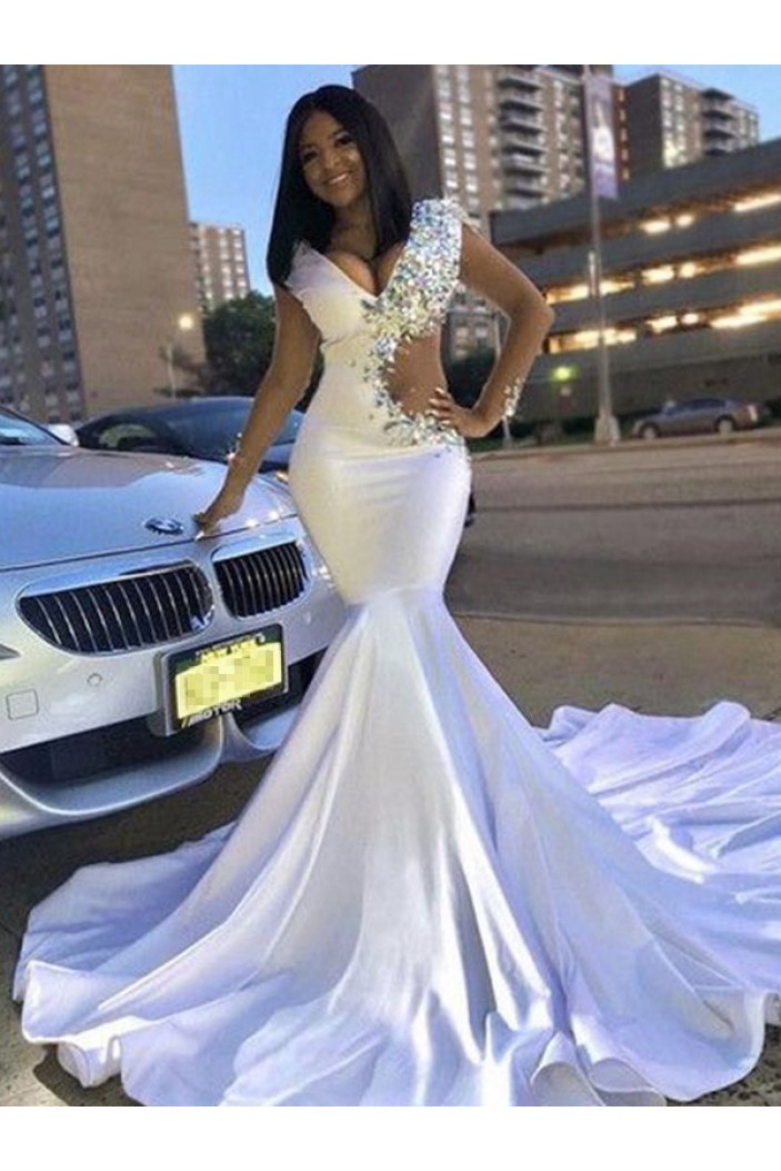 Trumpet/Mermaid Long Beaded V Neck Prom Dresses Formal Evening Gowns 901869