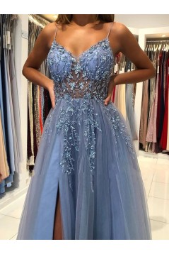 Elegant Beaded Tulle Long Prom Dresses Formal Evening Gowns 901877