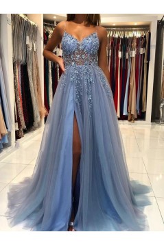 Elegant Beaded Tulle Long Prom Dresses Formal Evening Gowns 901877