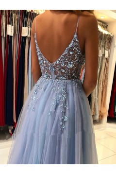 Elegant Beaded Tulle Long Prom Dresses Formal Evening Gowns 901877