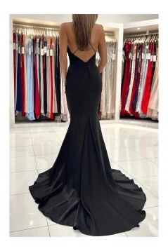 Elegant Black Mermaid V Neck Open Back Long Prom Dresses Formal Evening Dresses 901880