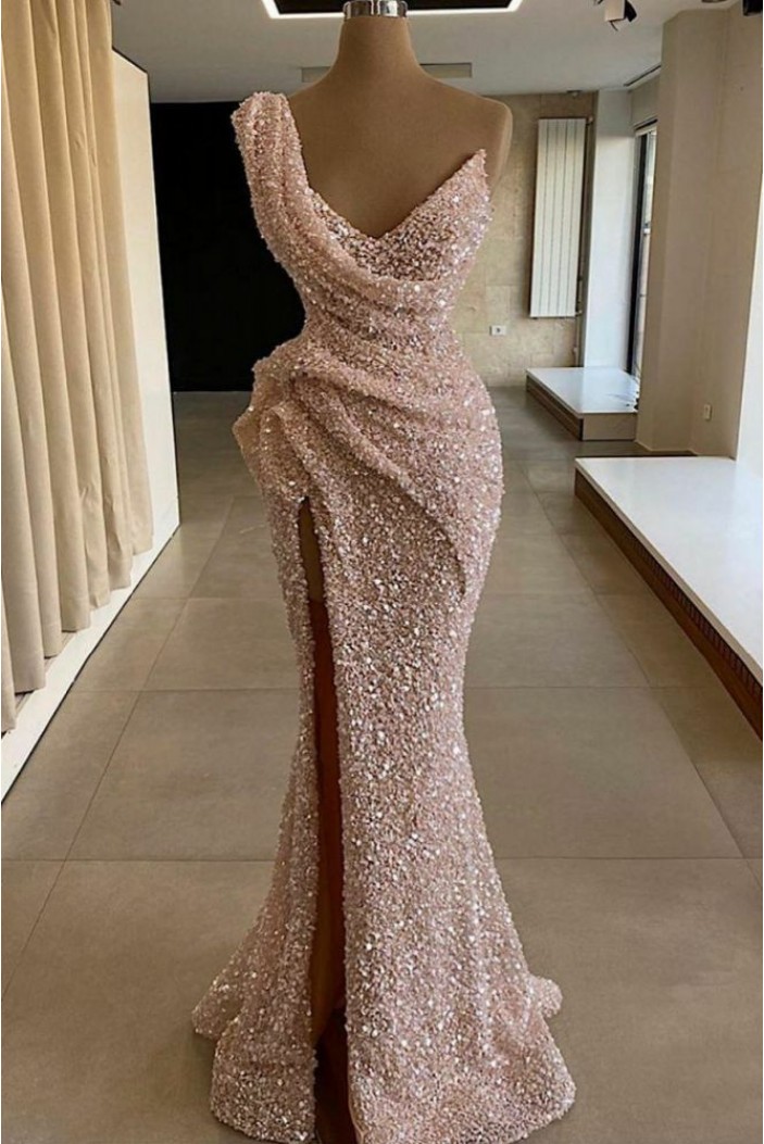 Elegant Mermaid Sequins Long Prom Dresses Formal Evening Dresses with Slit 901887