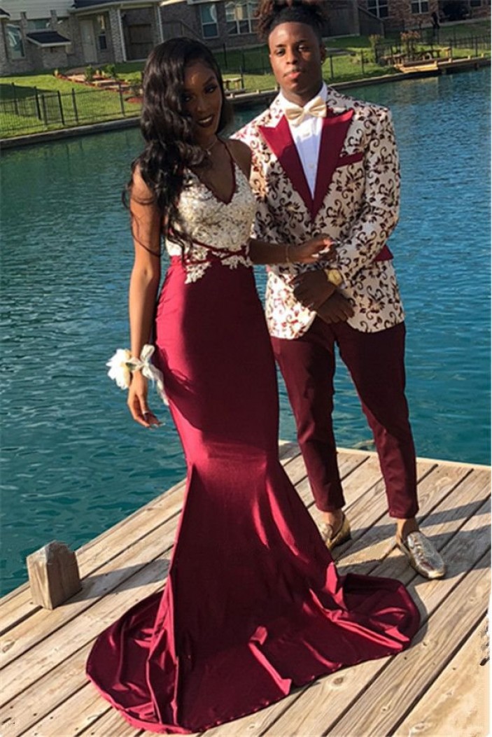 Long Burgundy Mermaid Prom Dresses Formal Evening Dresses 901893