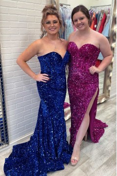 Elegant Sequins Sweetheart Long Prom Dresses Formal Evening Dresses with Slit 901896