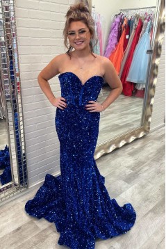 Elegant Sequins Sweetheart Long Prom Dresses Formal Evening Dresses with Slit 901896