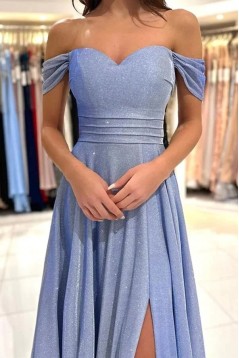 A-Line Long Blue Sparkle Prom Dresses Formal Evening Dresses 901897