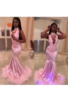 Mermaid Pink Lace Long Prom Dresses Formal Evening Dresses 901900