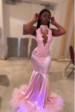 Mermaid Pink Lace Long Prom Dresses Formal Evening Dresses 901900