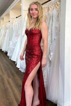 Elegant Sweetheart Red Sequins Long Prom Dresses Formal Evening Dresses 901910