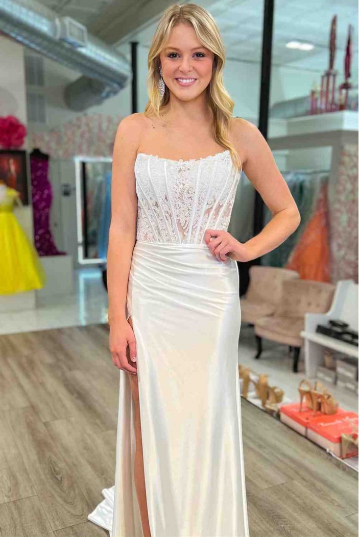 Long Strapless Lace Prom Dresses Formal Evening Dresses 901916