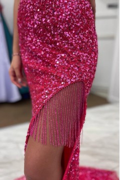 Elegant Fuchsia Mermaid Sequins Long Prom Dresses Formal Evening Dresses 901923