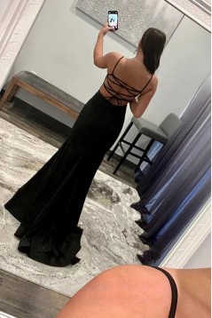 Long Black Mermaid Lace Prom Dresses Formal Evening Dresses 901926