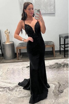 Long Black Mermaid Lace Prom Dresses Formal Evening Dresses 901926