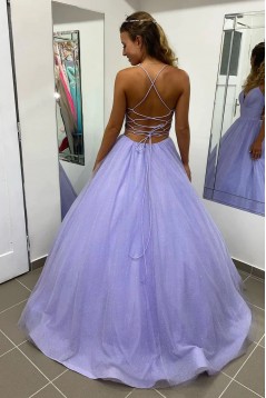 A-Line Sparkle Tulle Lavender Long Prom Dresses Formal Evening Dresses 901931