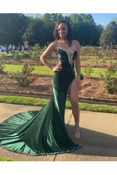 Long Green Mermaid Prom Dresses Formal Evening Dresses with Pearls 901932