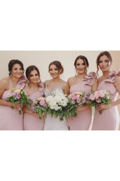 Mermaid One Shoulder Long Pink Bridesmaid Dresses 902039