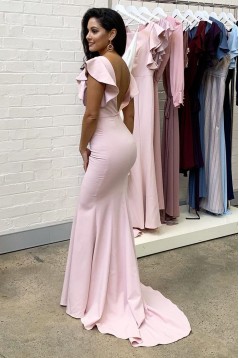 Long Pink Mermaid Floor Length Bridesmaid Dresses 902050