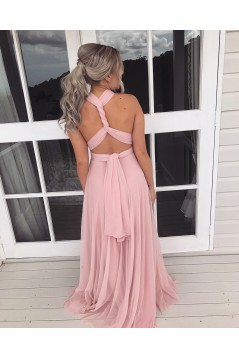 Long Pink Chiffon Floor Length Bridesmaid Dresses 902052