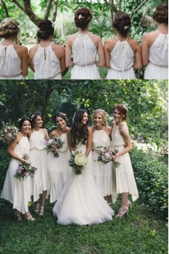 Asymmetrical White Chiffon Bridesmaid Dresses 902060