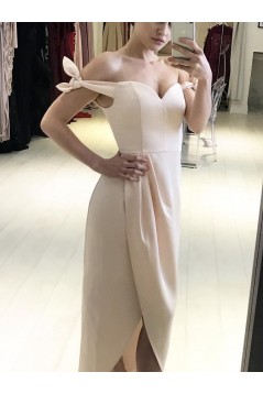 Sheath/Column Pink Tea Length Bridesmaid Dresses 902061