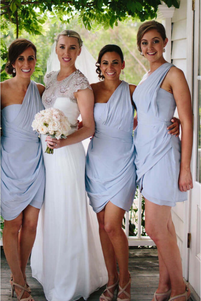 Short Blue One Shoulder Bridesmaid Dresses 902074