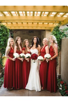 Long Red Floor Length Bridesmaid Dresses 902083