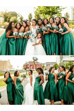Long Green High Low Satin Bridesmaid Dresses 902086