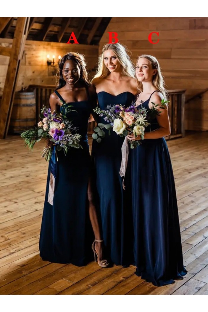 Long Navy Blue Floor Length Bridesmaid Dresses 902097