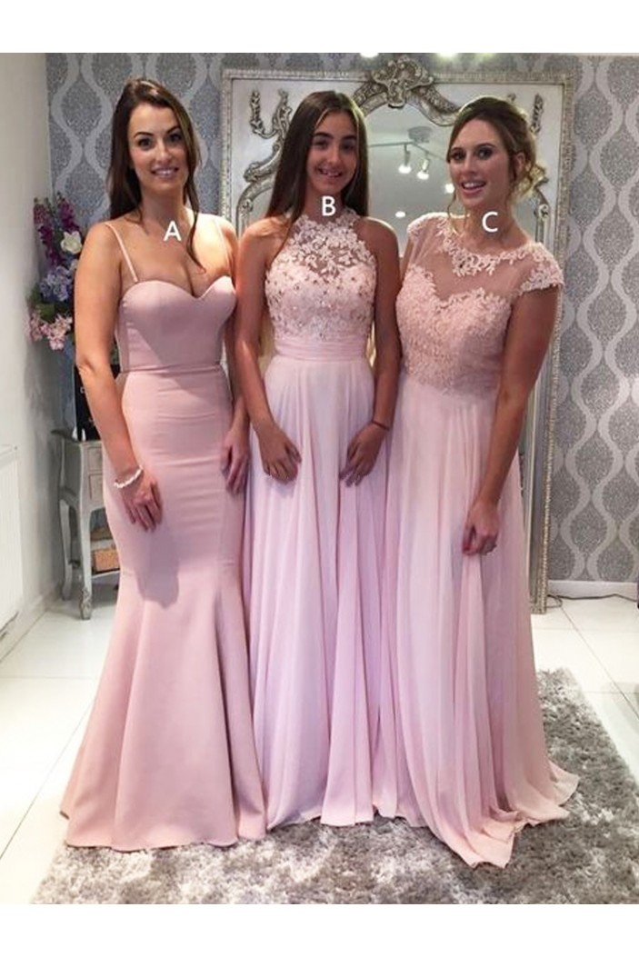 Long Pink Floor Length Bridesmaid Dresses 902103