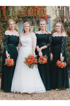 Long Dark Green Lace Floor Length Bridesmaid Dresses 902108