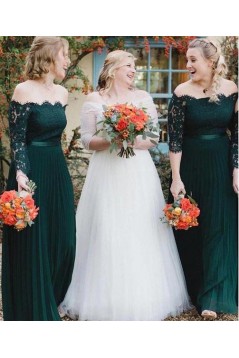 Long Dark Green Lace Floor Length Bridesmaid Dresses 902108