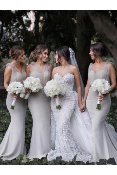 Long Grey Mermaid Floor Length Bridesmaid Dresses 902121