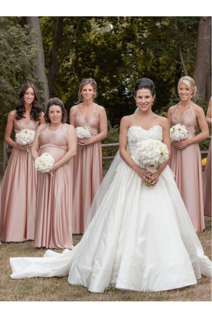 A-Line V Neck Long Bridesmaid Dresses 902140