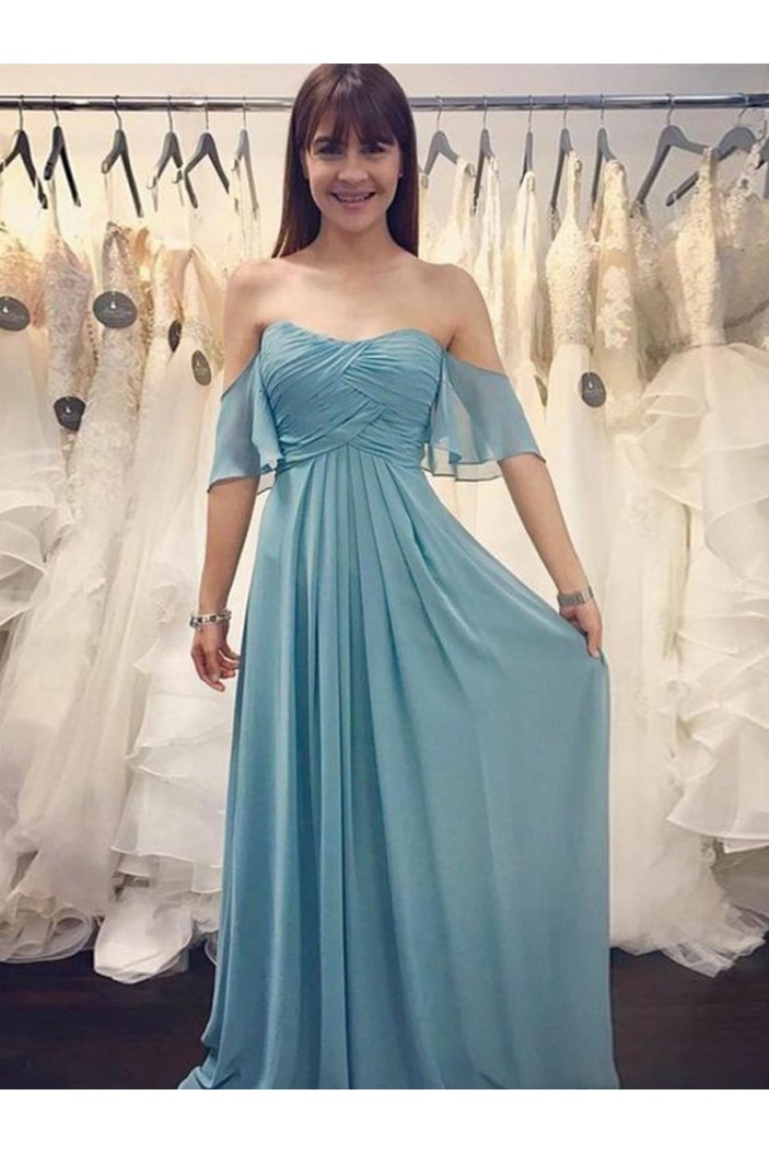 A-Line Strapless Long Chiffon Floor Length Bridesmaid Dresses 902155