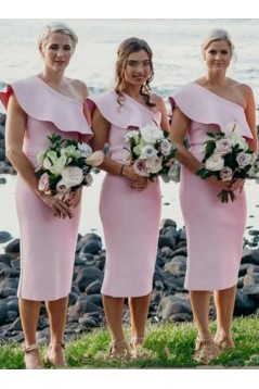 Short Pink One Shoulder Bridesmaid Dresses 902164