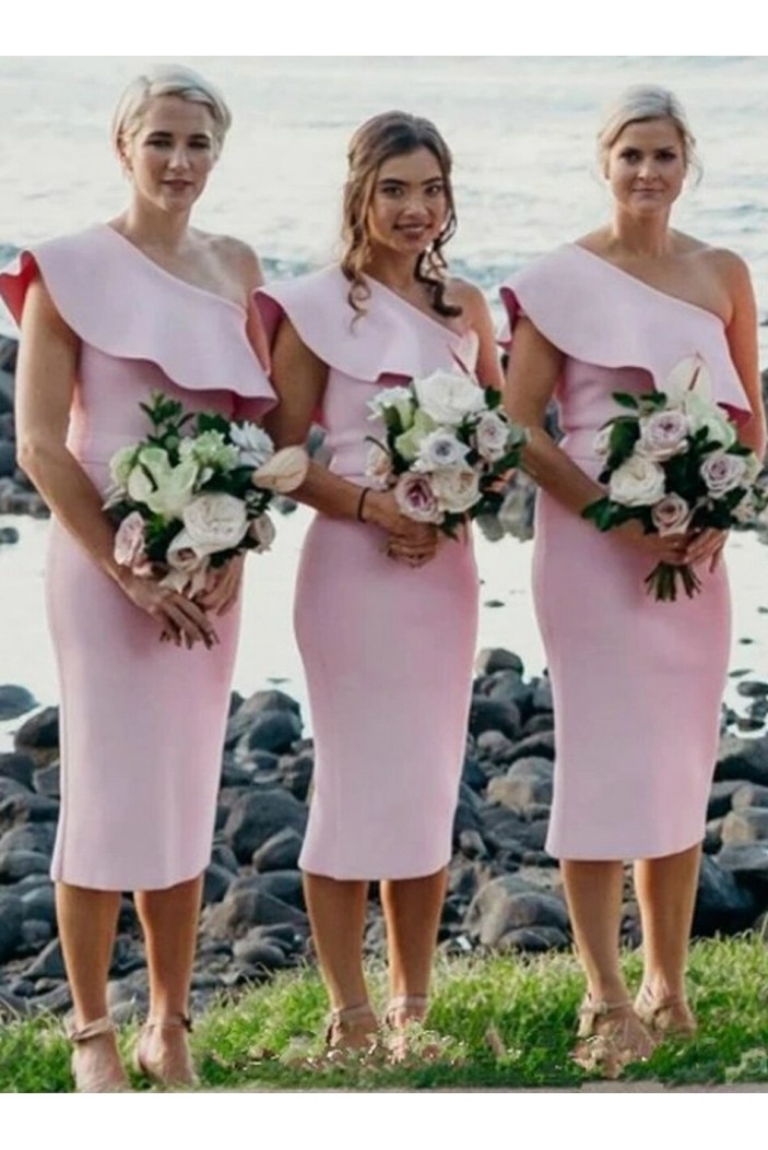 Short Pink One Shoulder Bridesmaid Dresses 902164