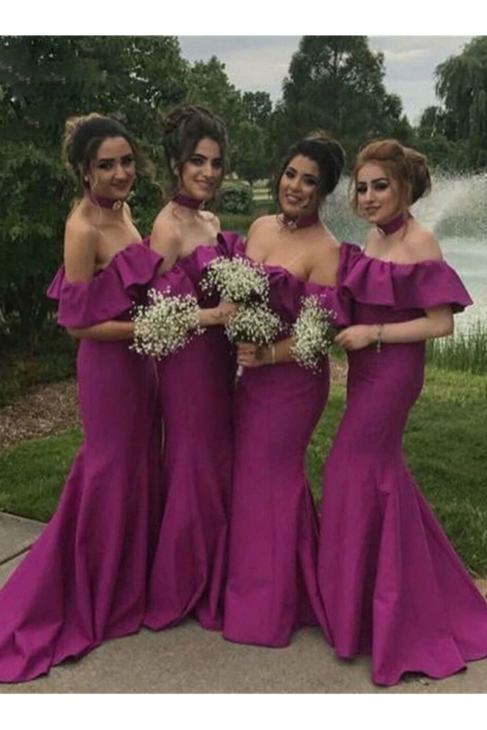 Long Purple Strapless Mermaid Bridesmaid Dresses 902209