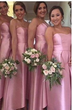 High Low Strapless Pink Bridesmaid Dresses 902235