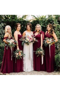Long Grape Purple Tulle Floor Length Bridesmaid Dresses 902267