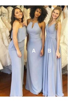 Long Blue Chiffon Floor Length Bridesmaid Dresses 902268