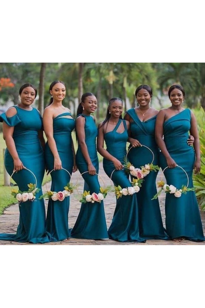 Long Blue Mermaid Floor Length Bridesmaid Dresses 902286