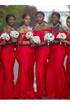 Long Red Mermaid Floor Length Bridesmaid Dresses 902301