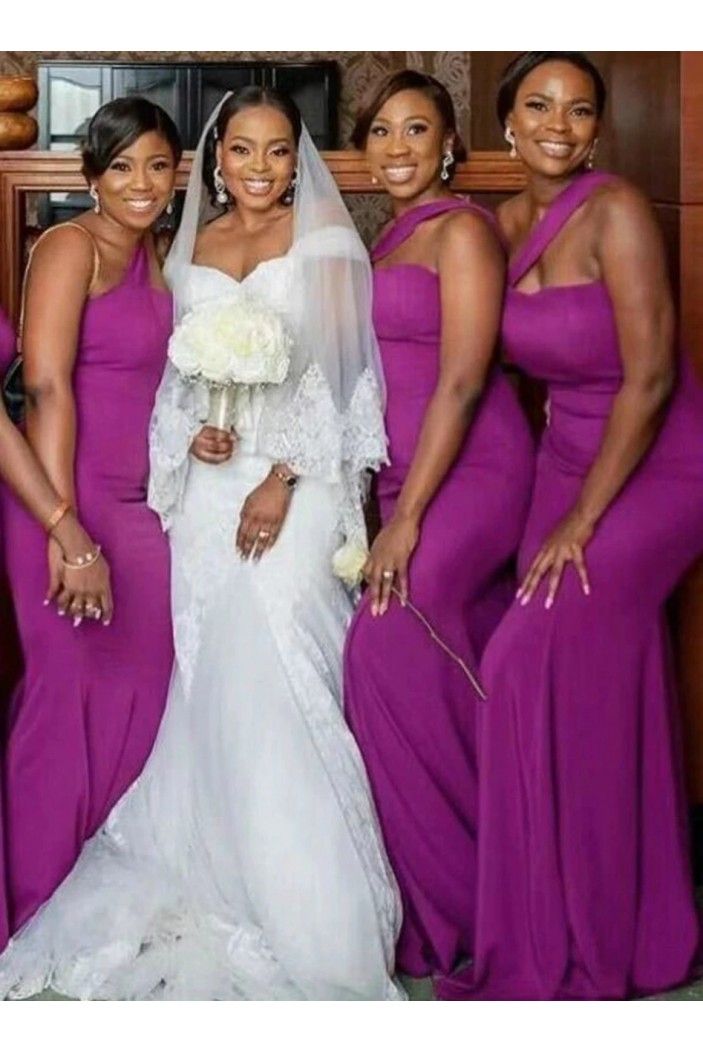 Long Purple One Shoulder Mermaid Bridesmaid Dresses 902307