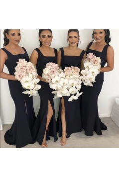 Long Black Mermaid Floor Length Bridesmaid Dresses 902308