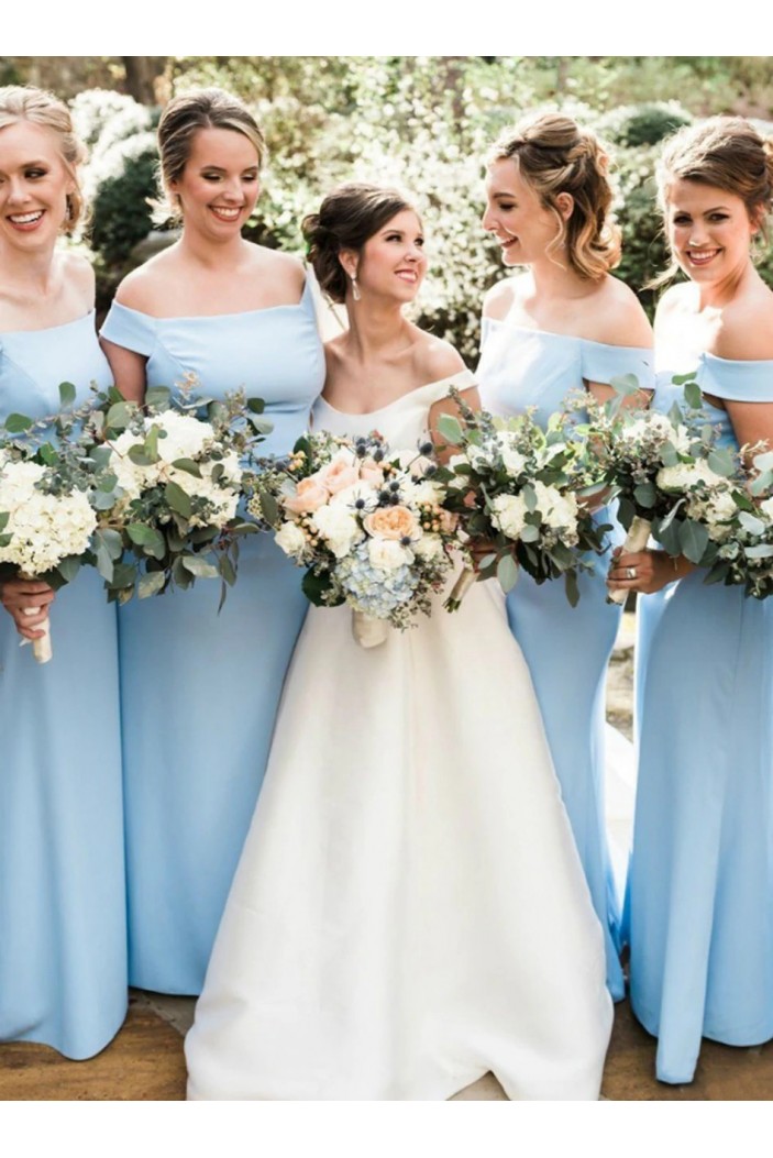 Long Blue Off the Shoulder Floor Length Bridesmaid Dresses 902313